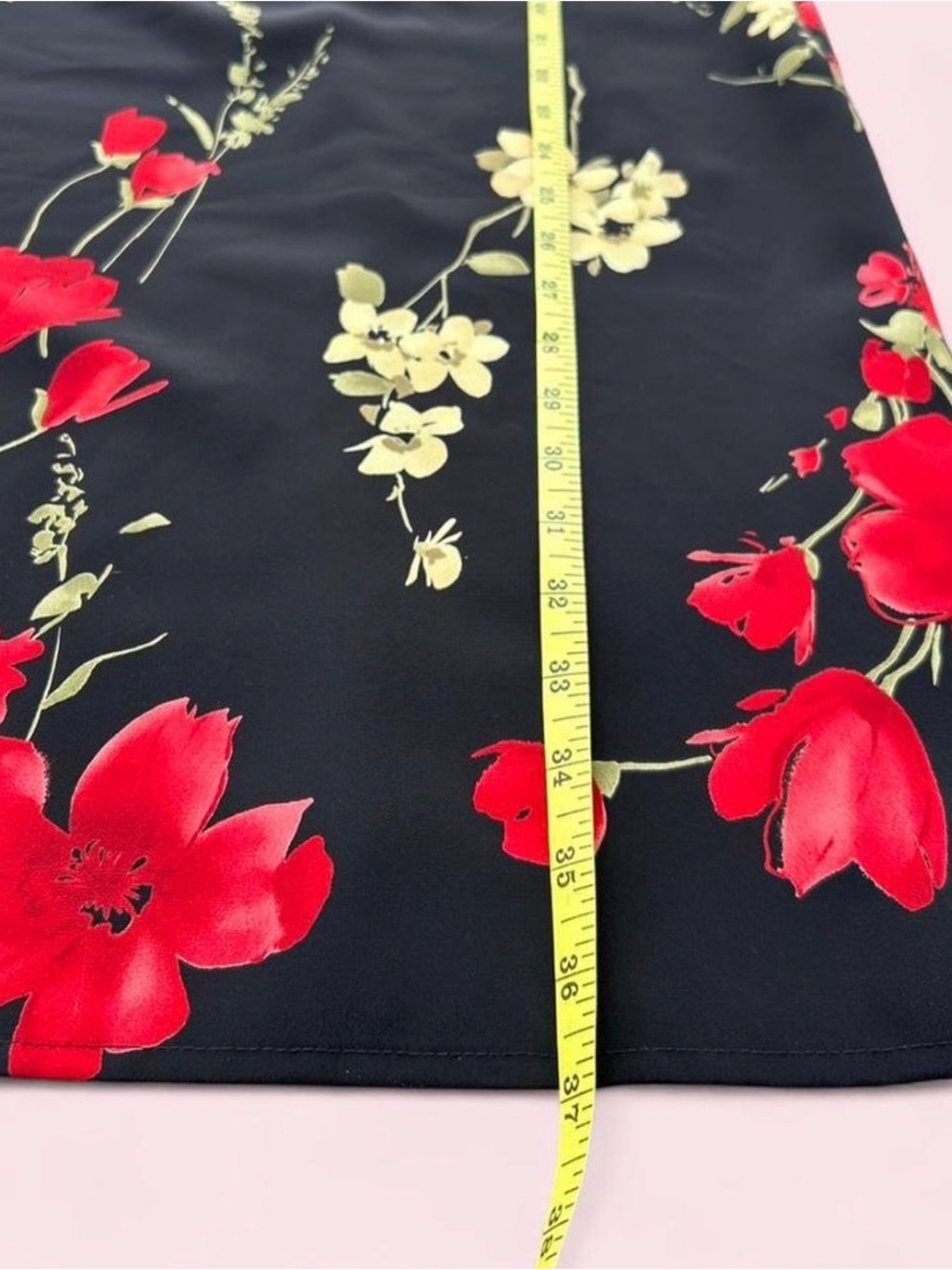 Black Floral Sheath Dress with Red & Cream Blooms - Picture 7 of 7